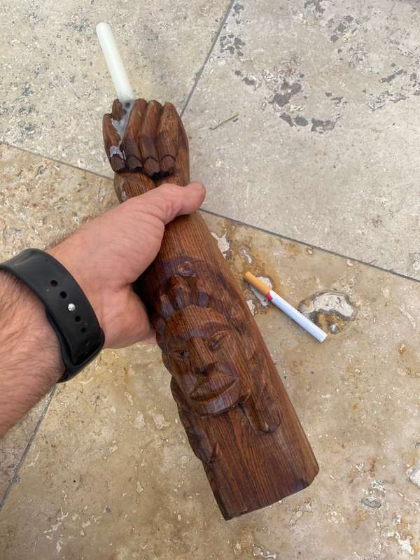 Vintage wood Indian totem hand statue candle holder