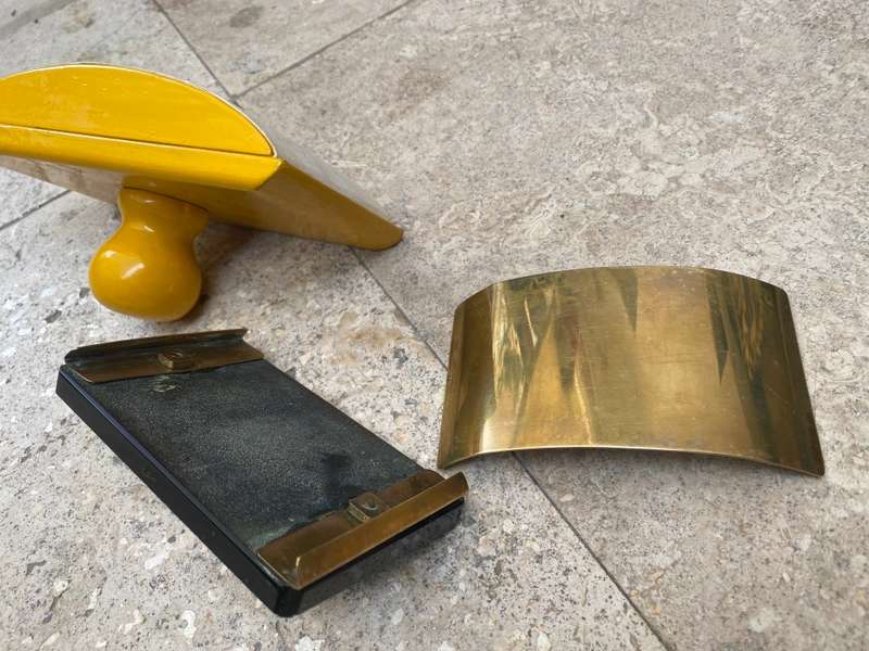 Vintage ink blotter pair brass marble and wood mint condition paperweight