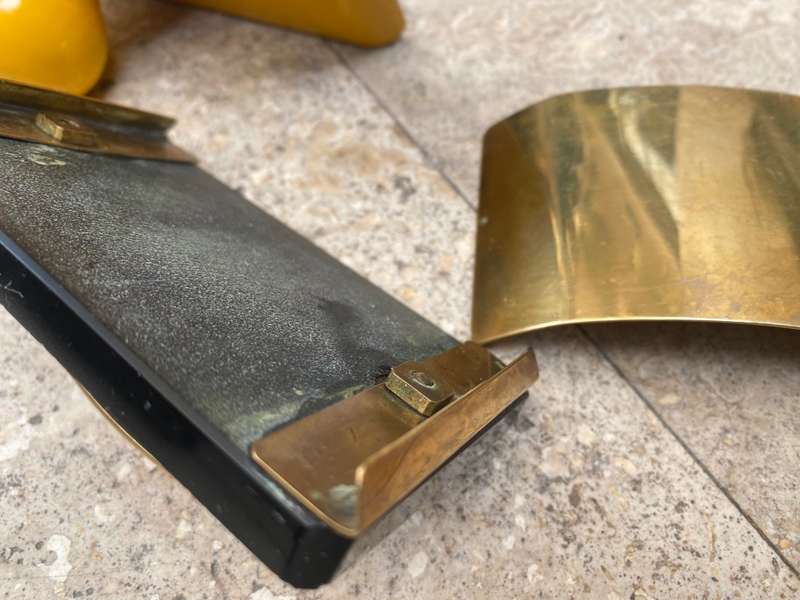 Vintage ink blotter pair brass marble and wood mint condition paperweight