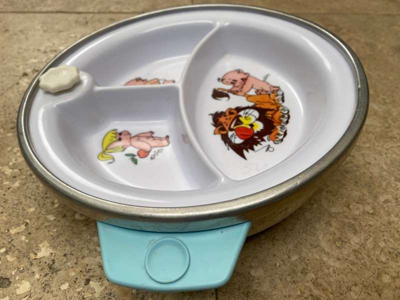 Vintage baby food warming plate dish with suction chicco Italy