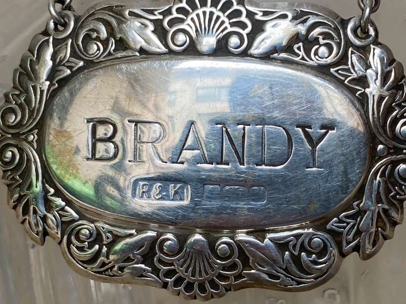 WATERFORD CRYSTAL BRANDY BALLOON SNIFFER GLASS  Sterling silver brandy label lead crystal decanter
