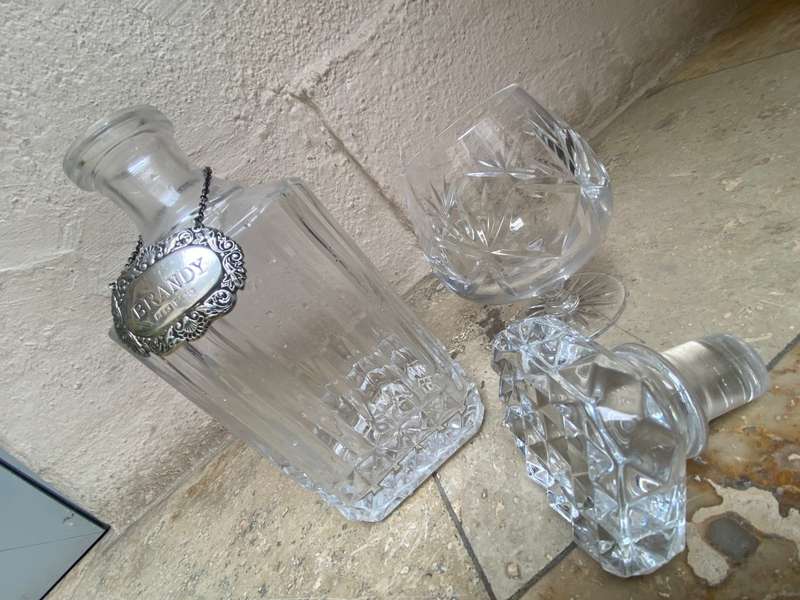 WATERFORD CRYSTAL BRANDY BALLOON SNIFFER GLASS  Sterling silver brandy label lead crystal decanter