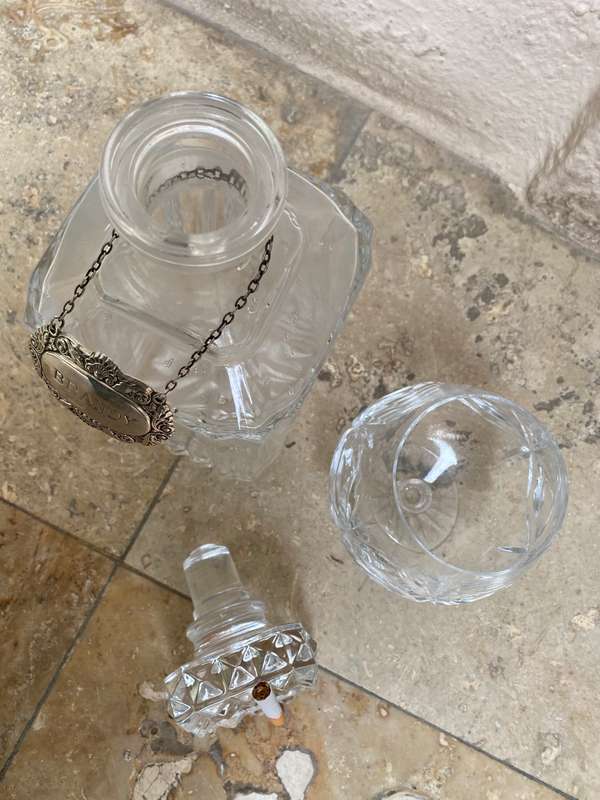 WATERFORD CRYSTAL BRANDY BALLOON SNIFFER GLASS  Sterling silver brandy label lead crystal decanter
