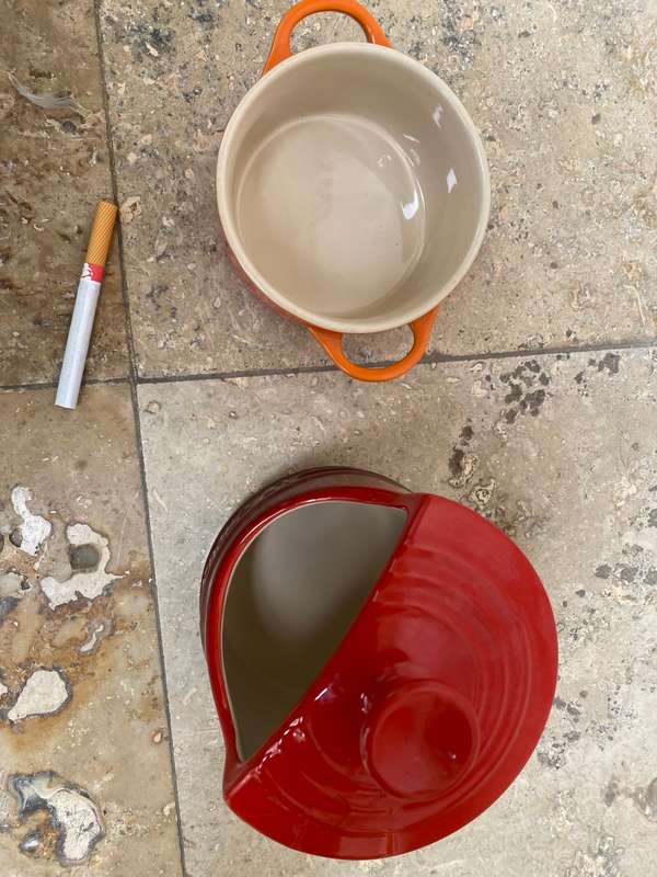 Le creuset salt cellar with mini casserole dish pair stoneware salt pig