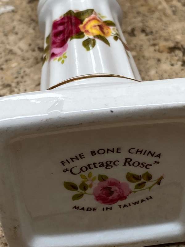 Cottage rose candle holder pair fine bone china