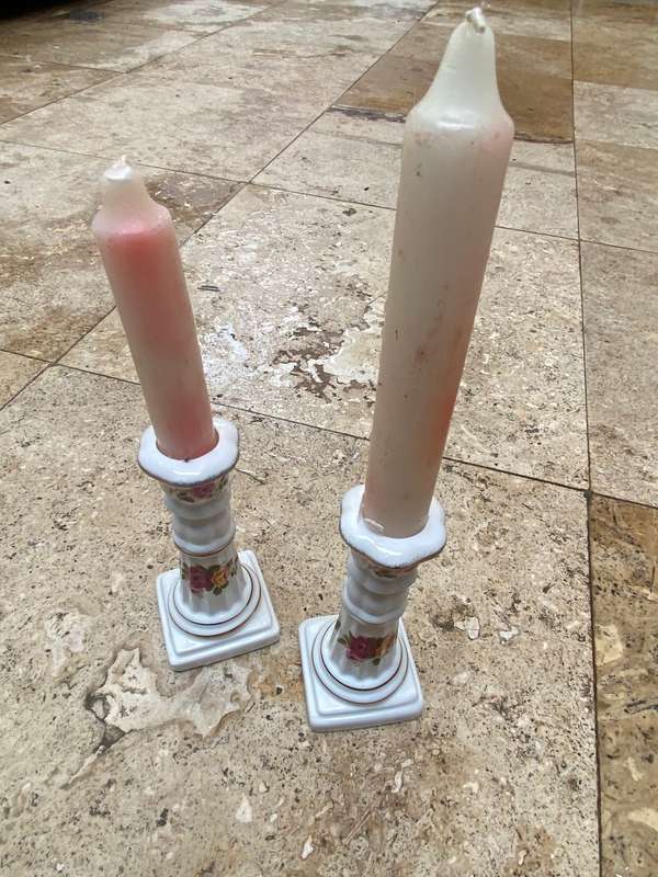 Cottage rose candle holder pair fine bone china