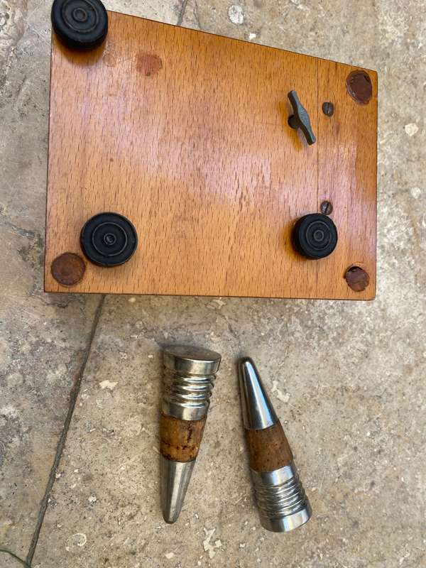 Vintage wine stopper pair heavy brass old music box tlc