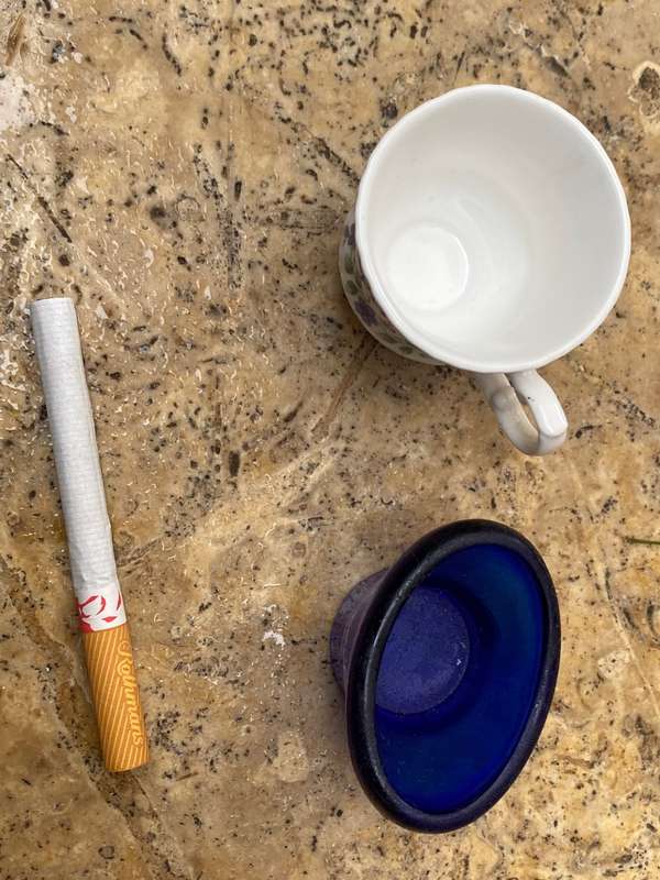 Vintage Optrex blue eye bath and miniature April teacup Finsbury pair