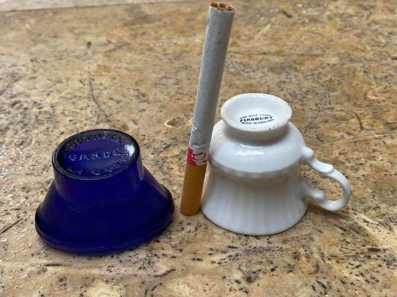 Vintage Optrex blue eye bath and miniature April teacup Finsbury pair