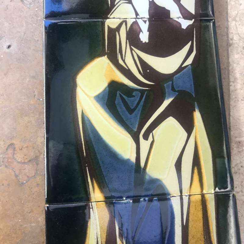 Vintage hand painted tile tiles Virgin mother Mary mural three  tile glazed