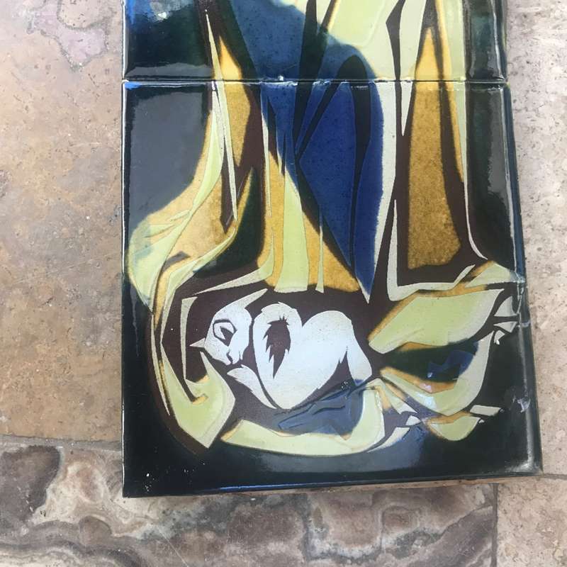 Vintage hand painted tile tiles Virgin mother Mary mural three  tile glazed