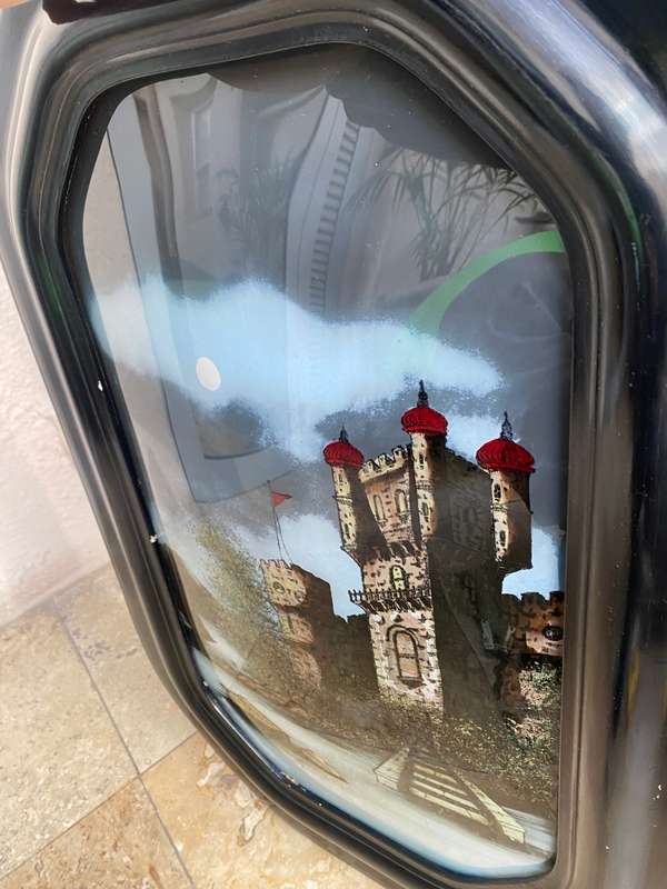 Antique Wall Wood Convex glass Reverse art Painted Castle by the Danube