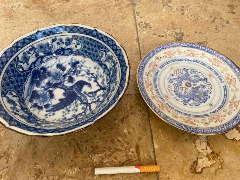 Vintage Asian bowl and plate pair Japanese and Chinese