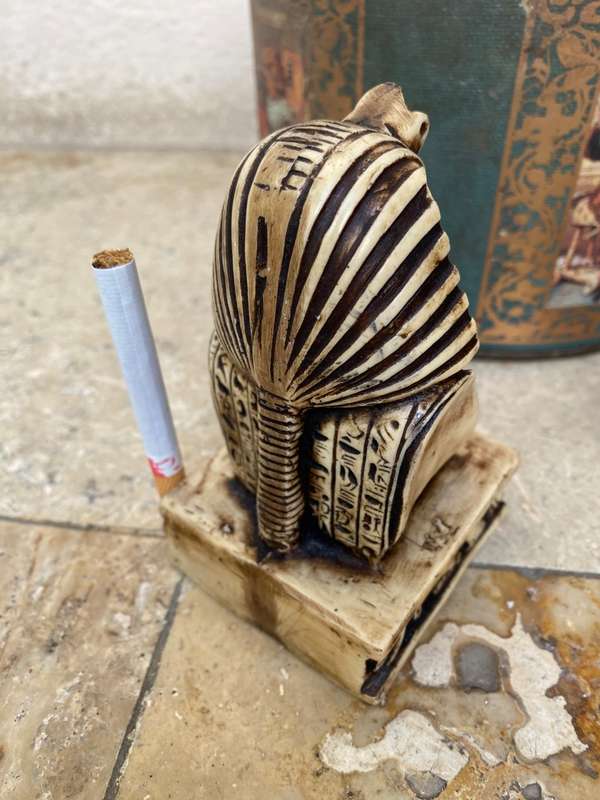 Vintage Egypt pharaoh pyramid pair stone