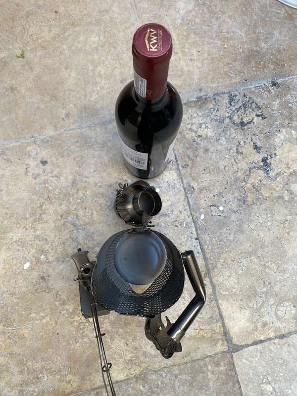 Vintage wine caddy fisherman fishing man metal