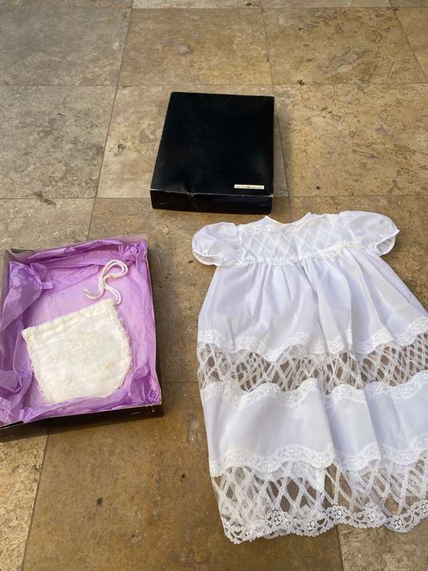 Christening / Baptism Dress 55 cm lace detail Hilton weiner  with purse