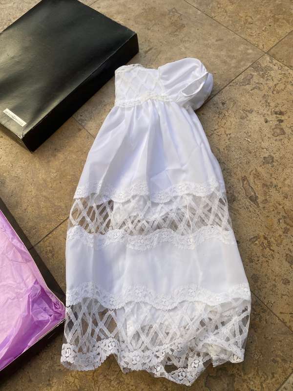 Christening / Baptism Dress 55 cm lace detail Hilton weiner  with purse