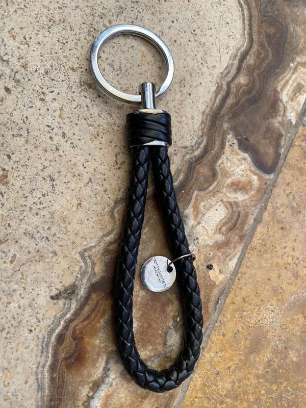 Bottega Veneta Braided Leather Keychain in black Italy