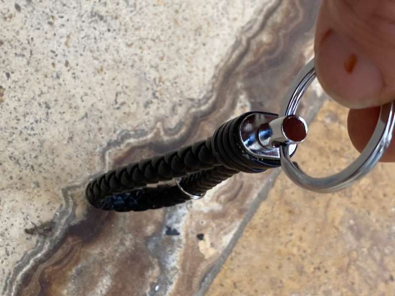 Bottega Veneta Braided Leather Keychain in black Italy