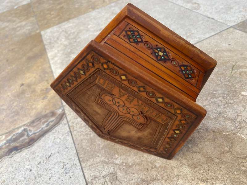 Vintage Moscow Russia olympics 1980 hexagon wood inlay jewellery box