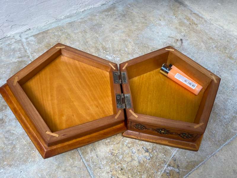 Vintage Moscow Russia olympics 1980 hexagon wood inlay jewellery box