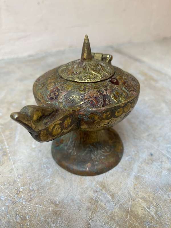 Vintage brass oil lamp engraving floral flame bird head