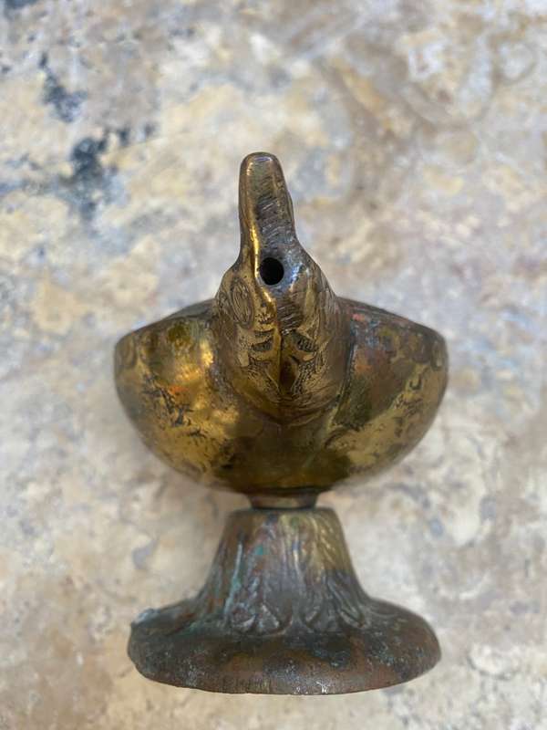 Vintage brass oil lamp engraving floral flame bird head