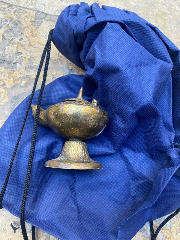 Vintage brass oil lamp engraving floral flame bird head