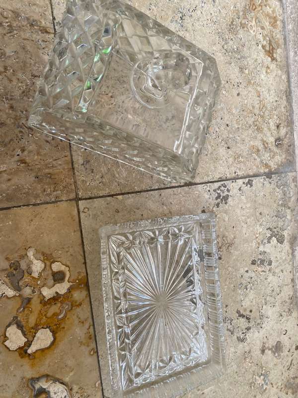 Vintage Crystal butter dish tray and lid
