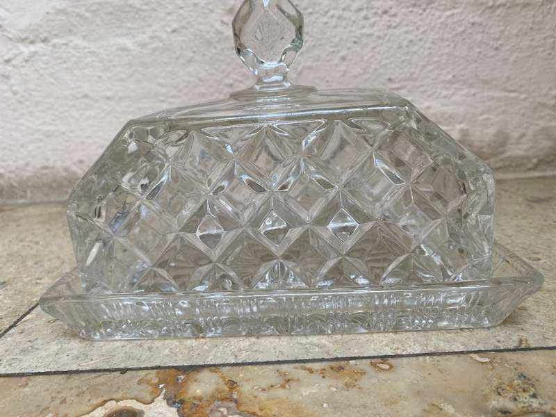 Vintage Crystal butter dish tray and lid