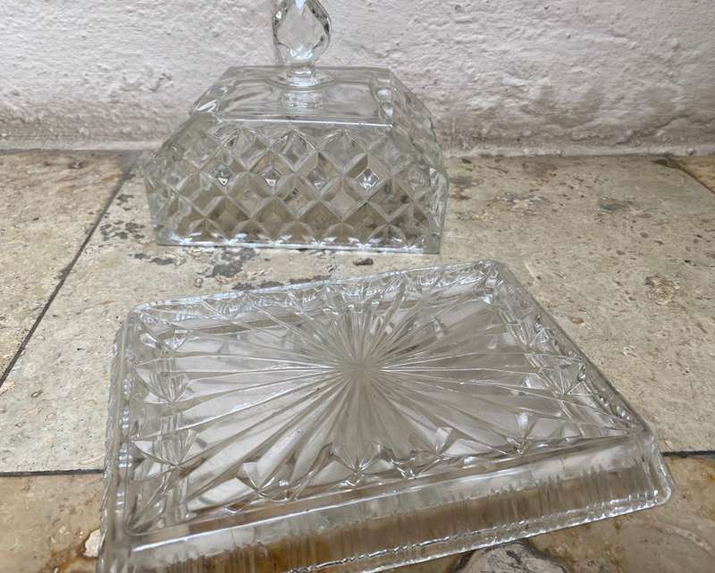 Vintage Crystal butter dish tray and lid