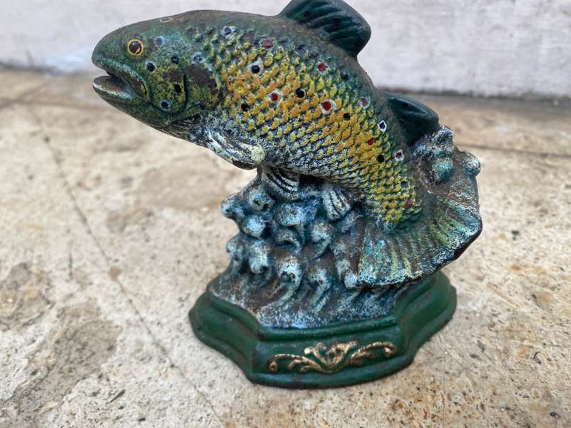 Vintage wright studios cast iron trout fish door stopper nautical