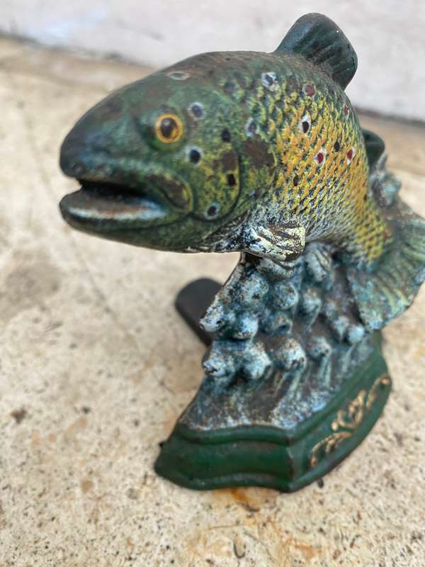 Vintage wright studios cast iron trout fish door stopper nautical