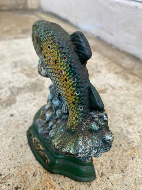 Vintage wright studios cast iron trout fish door stopper nautical