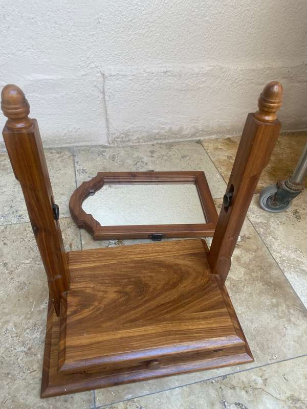 Fine wood table top vanity dresser with flip mirror and drawer