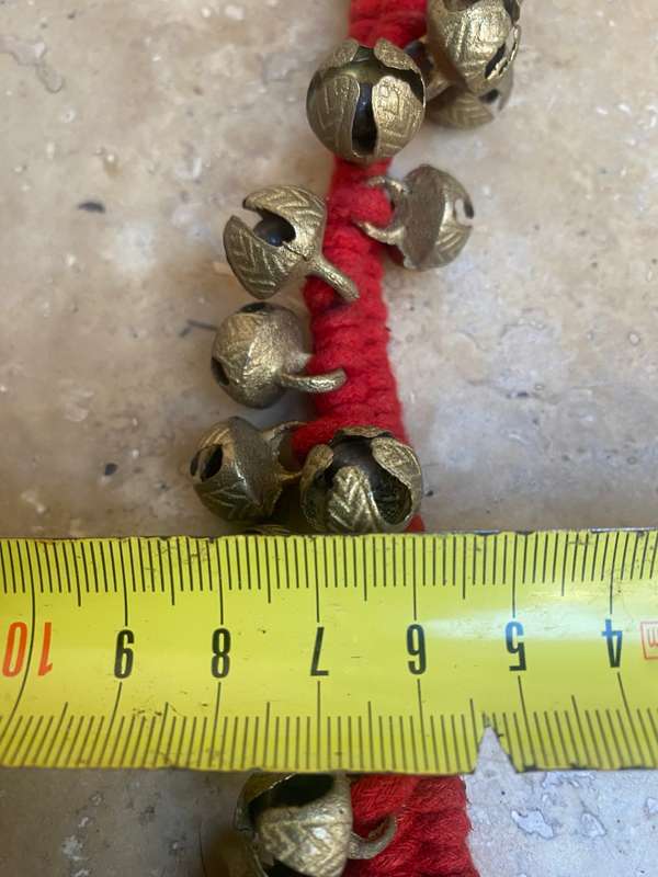 Brass dancing bell pair Indian ghungroo 96 total brass bells on red braided rope