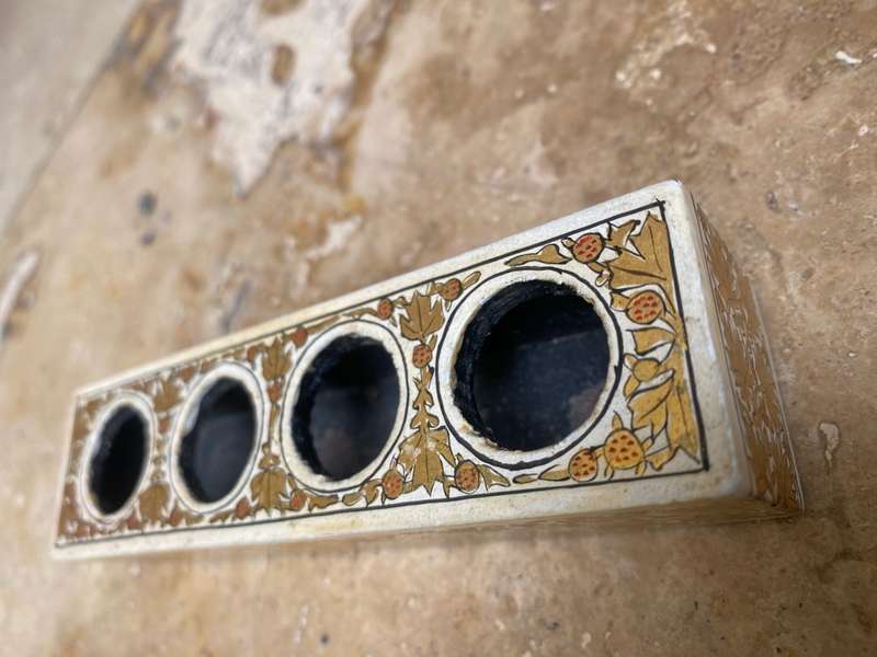 Vintage wooden trinket holder hand-painted gold leaf detail with bird