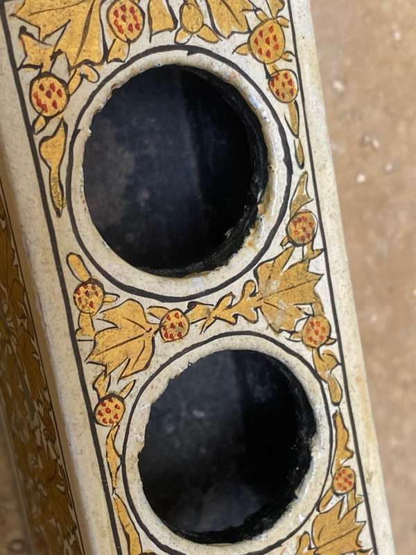 Vintage wooden trinket holder hand-painted gold leaf detail with bird