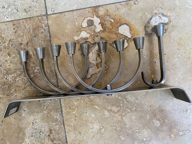 Vintage Chanukah Menorah non magnetic silver plate steel Israel 9 branch