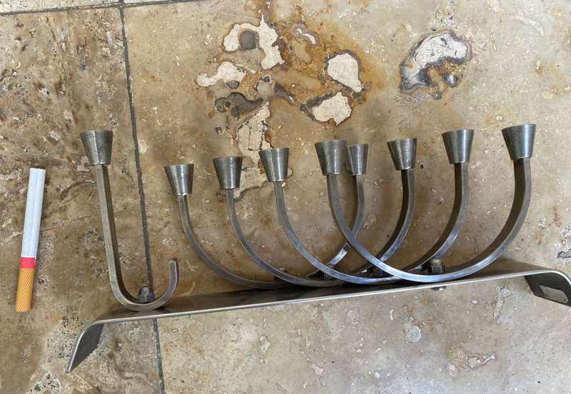 Vintage Chanukah Menorah non magnetic silver plate steel Israel 9 branch