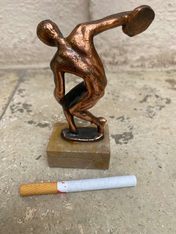 vintage Discovulus copper figure olympics disc throw on marble base Greece