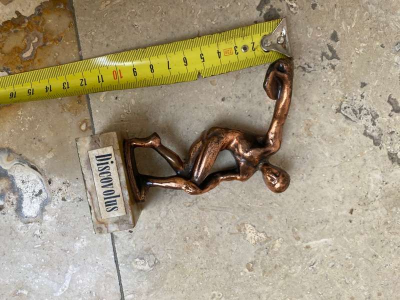 vintage Discovulus copper figure olympics disc throw on marble base Greece