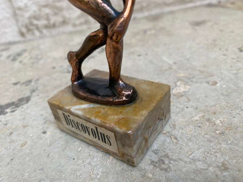 vintage Discovulus copper figure olympics disc throw on marble base Greece