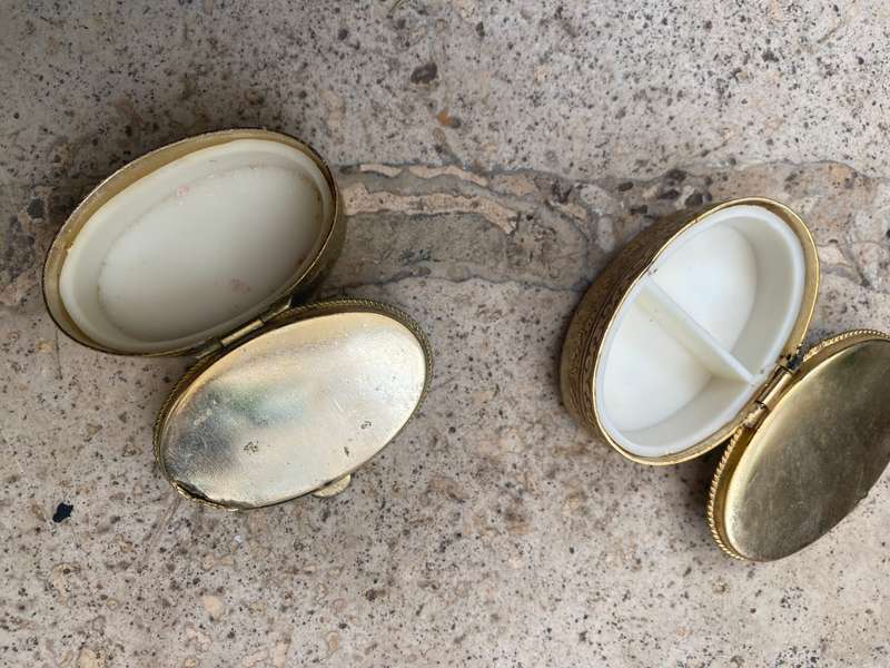 vintage oval stone Gold tone Trinket box lot of three one square