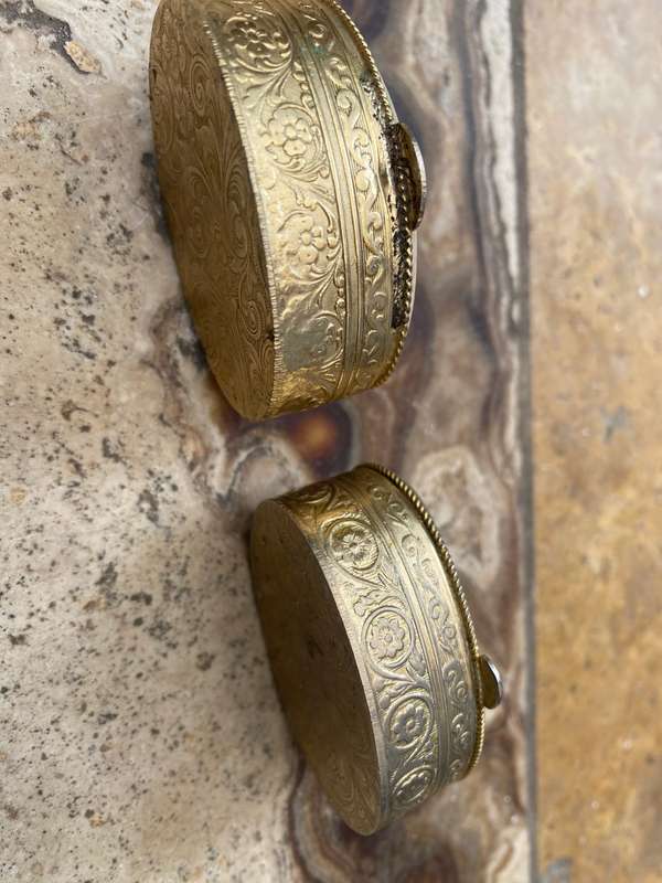 vintage oval stone Gold tone Trinket box lot of three one square