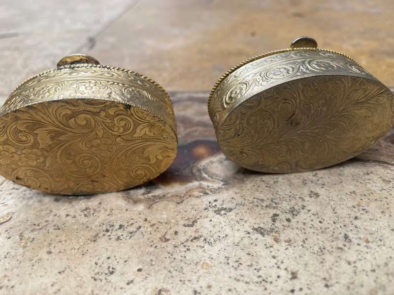 vintage oval stone Gold tone Trinket box lot of three one square