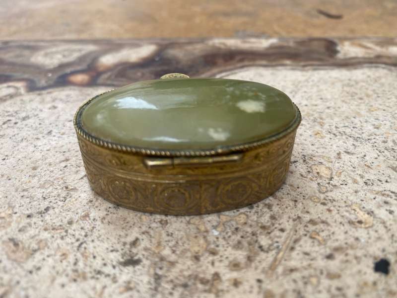 vintage oval stone Gold tone Trinket box lot of three one square