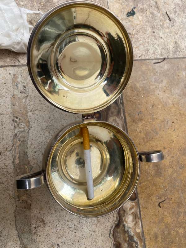 Vintage doubled handled sugar bowl with lid silver plate