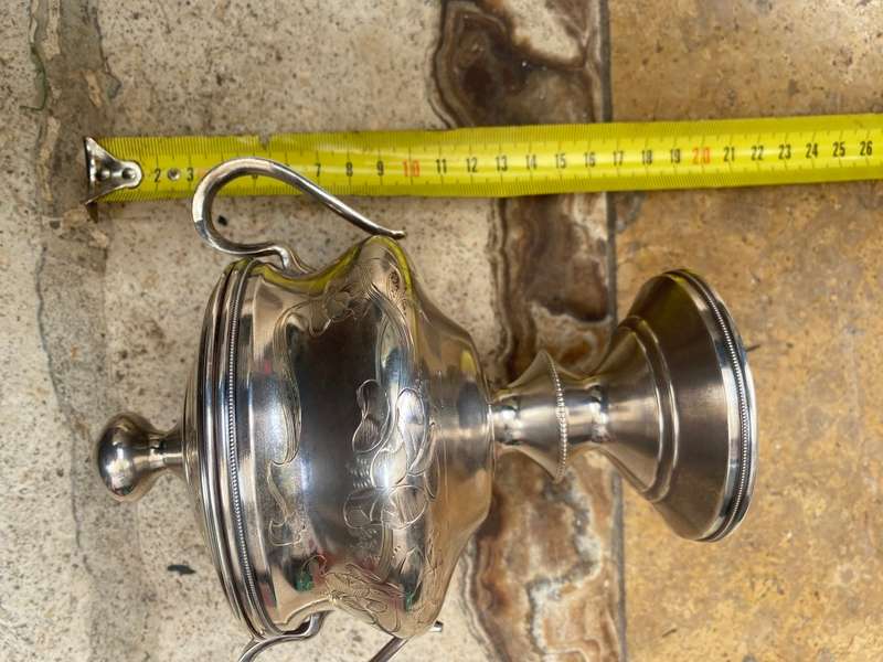 Vintage doubled handled sugar bowl with lid silver plate