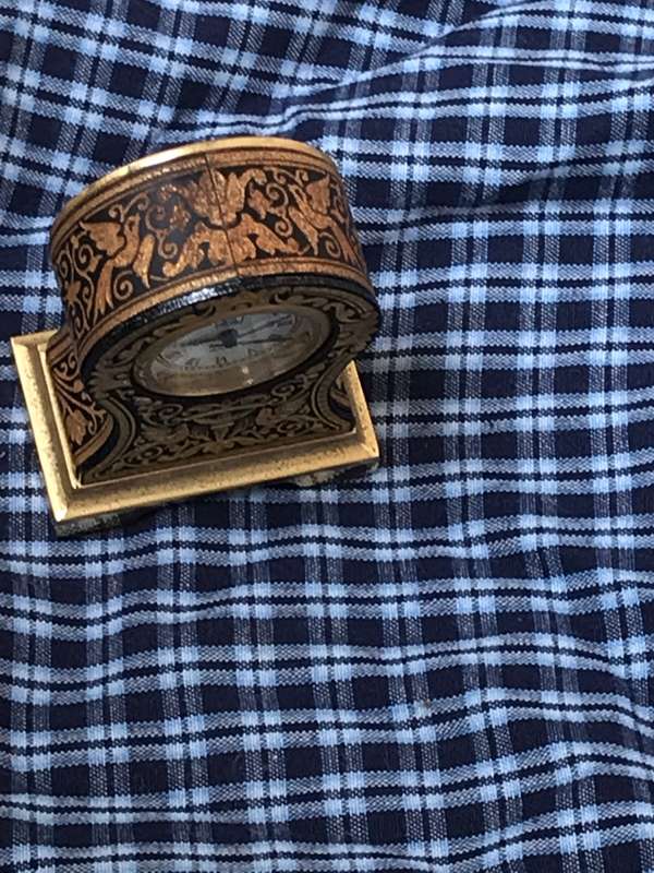 Vintage Anframa Damasquinados Miniature mantle  Clock 24k Gold Toledo Needs Battery